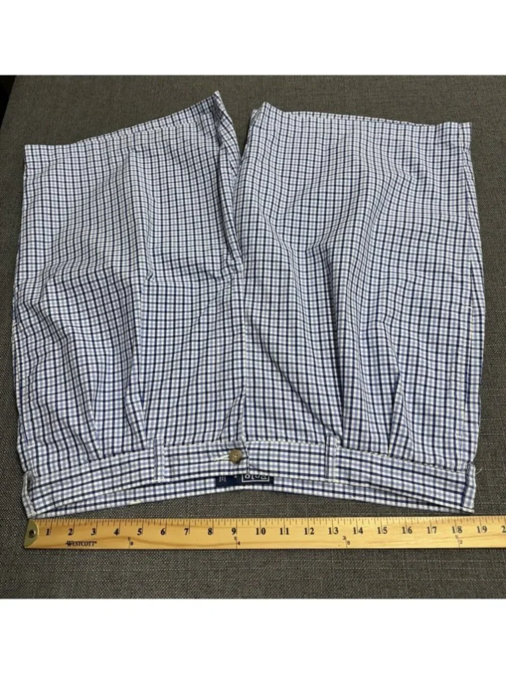 VTG Polo Ralph Lauren Shorts Pleated Front Tyler Chino Blue White Check